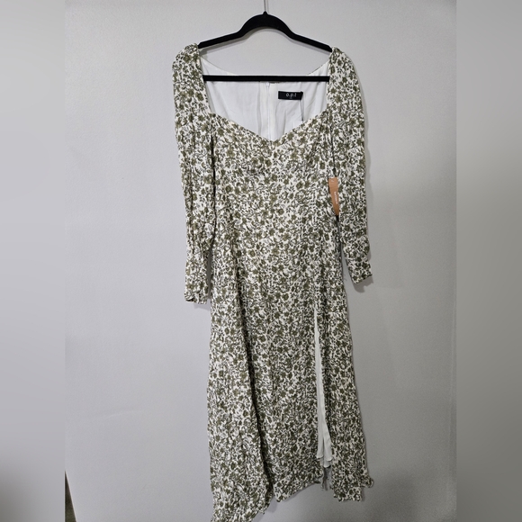 NWT o.p.t Crimini Dress green floral, long sleeve Midi - Picture 5 of 10